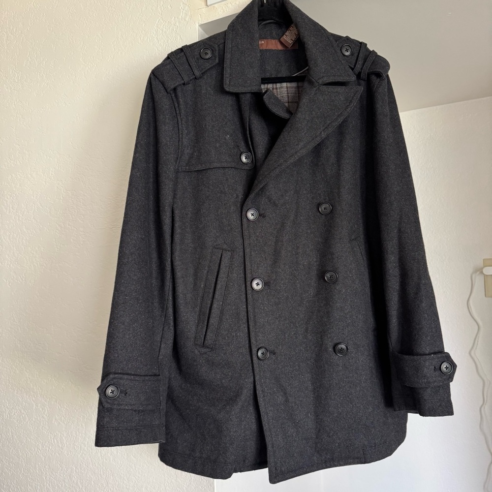 Perry Ellis Black Trench Coat with Epaulettes